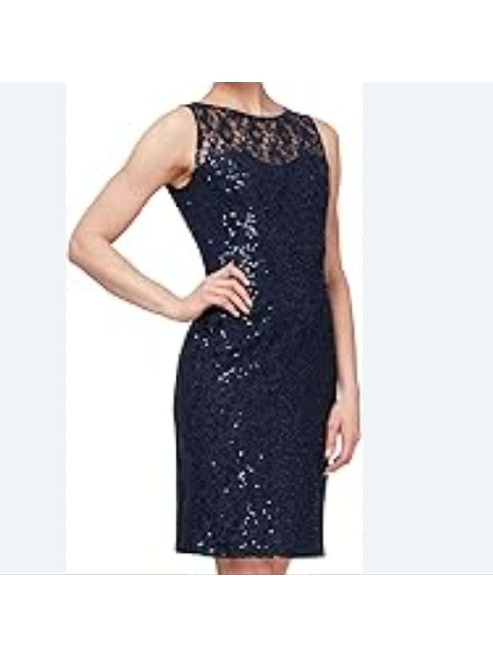 SLNY Womens Sequin Blue Lace Sparkle  Dress Party Festive